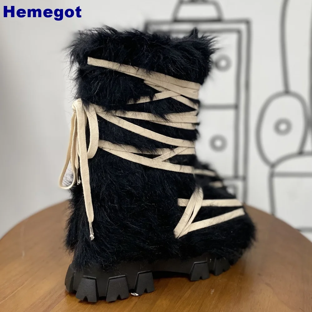 Women Black Furry Mid Calf Pla - Street Fashion Y2K recension och pris